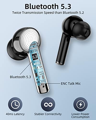 Bluetooth 5.3 Earbuds, HIFi stereo s 13 mm posebnim upravljačem, bežične slušalice u svjetlu uha, LED digitalni zaslon, 40H