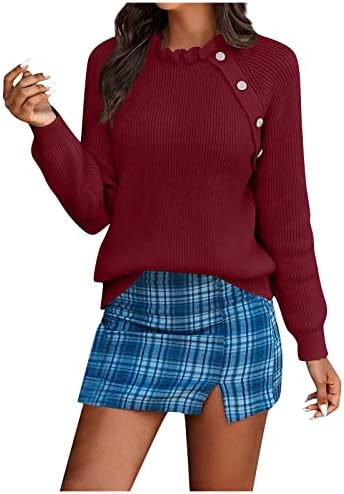 Pulover za ženski džemperi jesen/zima modna Čvrsta boja gumba s dugim rukavima s valovitim vratom preveliki