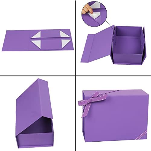 Poklon kutije od 2 pakiranja s poklopcima, Ljubičasta mala poklon kutija od 6,6,3 inča s vrpcom, sklopive poklon kutije s