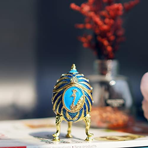 Fabergeove kutije za nakit od jaja s draguljima u Feng sa zlatnim emajlom paunov dekor kutija držač prstena za nakit kolekcionarska
