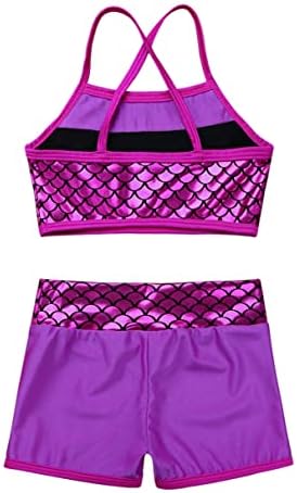 FLDY Kids Girls Shiny Sequins Plesne odjeće Crop Tops i kratke hlače 2 komada kupaći kostim baleta Dance Gimnastike Kostimi