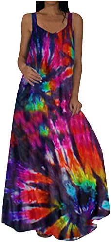 Ženski tenk maxi haljina od kašika vrat labavi boho cvjetni print haljina špageta duga maxi casual haljina ljuljačka haljina