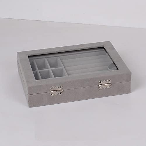 Kutija za odlaganje nakita u kutiji, naušnice s obručem jednostavna kutija za nakit s prozirnim prozorskim poklopcem, sivi