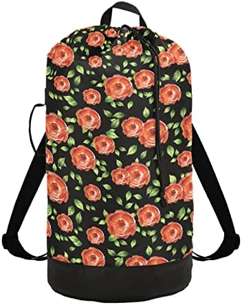 Prekrasna crna cvjetna torba za rublje, ruksak koji se može prati, dovoljno velik organizator za prljavu odjeću za odmor,