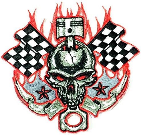 Patch Portal Crno bijela karirana trkačka zastava lubanja Velika 8 -inčna motociklistička značka motociklira