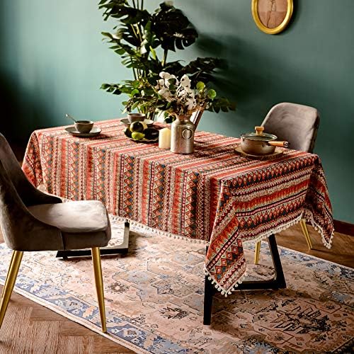 Sutavia Pompom Tassel Tablecloth za boemske pokrivače za stol za pravokutnike ， Wrinkle Free Linene Boem Style Design Stol