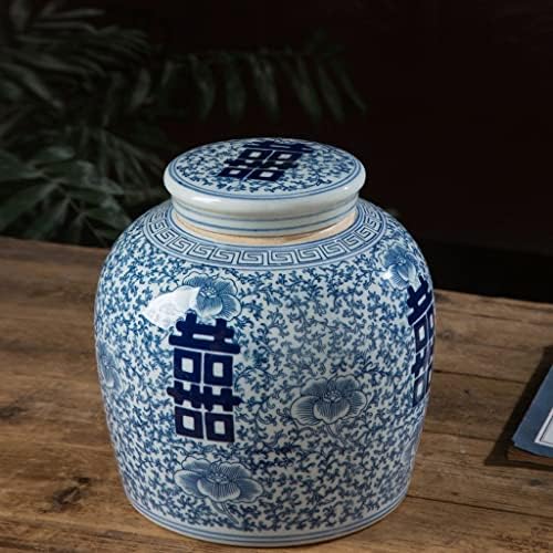 Ganfanren porculanski kineski antikni plavo -bijela keramička staklenka dvostruka sretna riječ čaj za pohranu čaj opća staklena