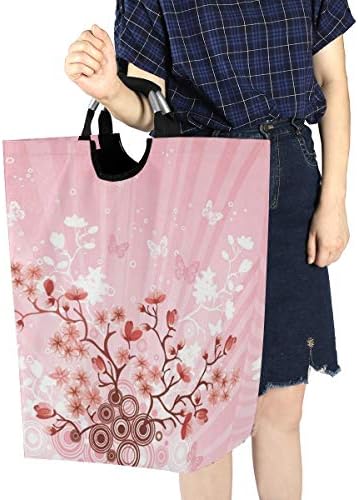 ALAZA Sakura s uzorkom cvijeta trešnje velika košara za rublje sklopiva s ručkama Vodootporna izdržljiva odjeća okrugla kanta