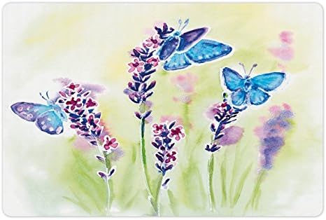 Lavanda za kućne ljubimce za hranu i vodu, Akvareli na temu divljih životinja ljetnog polja s leptirima, pravokutni neklizajući