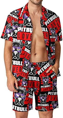 WeedKeycat Pitbull ljubitelj muške odjeće za plažu s 2 komada Havajski gumb Donji majica kratki rukavi i kratke hlače setovi