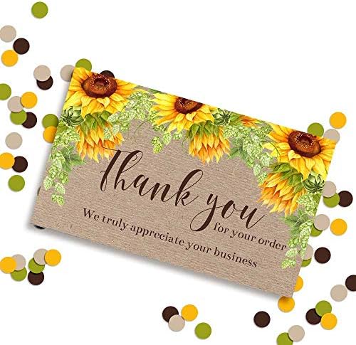 Suncokret cvjetni na Kraft Zahvaljujući paketima za uvažavanje kupaca za male tvrtke, 100 2 x 3,5 jednostrani umetni kartice
