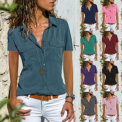 Ženske košulje s dugim rukavima Andongnywell Košulje su obično plus Plus prednji džepovi veličine sputavanje gumba bluza