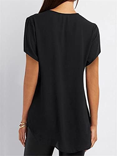 Adongnywell ženske čvrste boje s V-izrezom Zipper kratki rukav labav majica majice bluze majice