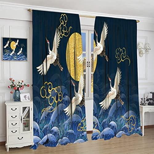 Japanski stil retro zavjese Leteće ptice White Crane prozori drapira Dječaci djevojčice Val Ocean PUNE Mjesec Prozor Prozor