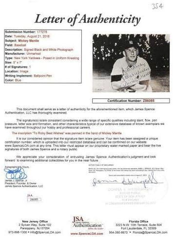 Yankees Mickey Mantle Najbolje želje Potpisano 5x7 PSA/DNK ploča - Osoba s baseball -a