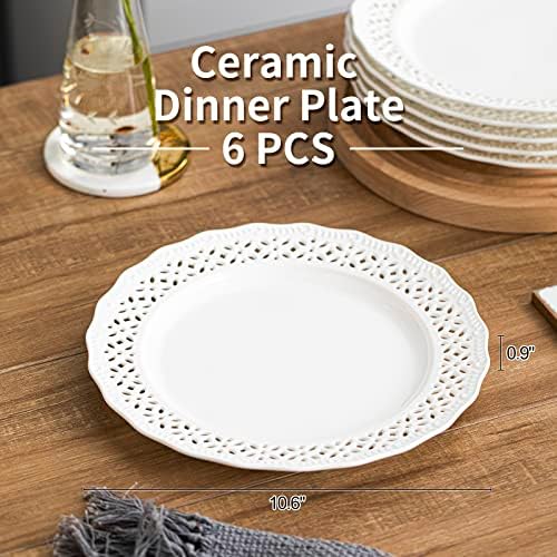 Magclay keramičke tanjure za večeru, set od 6, 10,6 inčni okrugli isklesani tanjur, otporna na ogrebotine, moderna posuđa