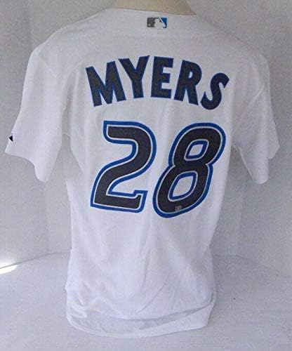 2004. Toronto Blue Jays Greg Myers 28 Igra izdana White Jersey Blu1681 - Igra korištena MLB dresova