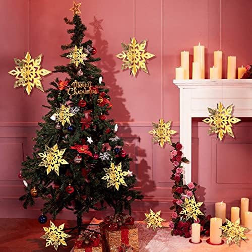 Božićna viseća snježna pahuljica Božićni ukrasi-12pcs Zlatna zimska svjetlucava snježna pahulja za prozore božićna drveća