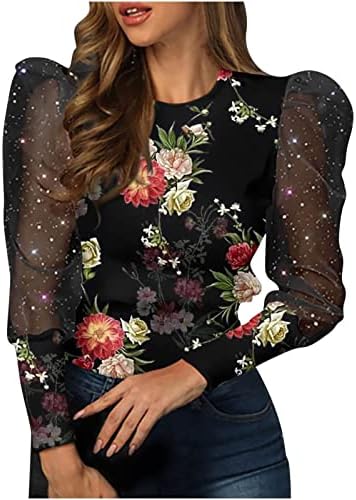 Žene svjetlucave pune mrežice ležerne košulje labave puff duge rukave bluze 2023 labave košulje od solidne boje tunike