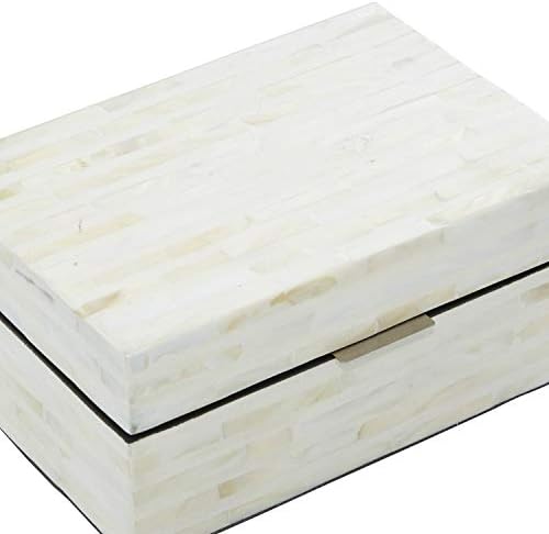 Deco 79 Kutija Shell pravokutnika s Majkom Pearl Inlay -a, set od 2 12 , 8 W, White