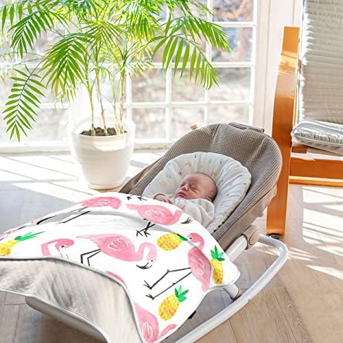 Područje pokrivača Flamingo pamuk od ananasa za novorođenčad, primanje pokrivača, lagana mekana pokrivača za krevetić, kolica,