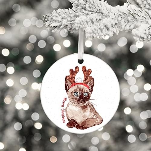 Sretan božićni ukras za mačke, keramički Božićni ukrasi za mačke s rogovima od 3 inča, ukras za kućne ljubimce s rogovima,