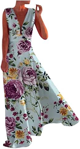 Miashui Ljetna radna haljina Ladies casual v vrat cvjetni print za praznike bez patentnih zatvarača Visoka slatka koktel