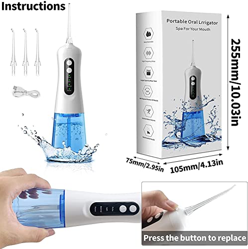 Vodeni flosser - Voda za čišćenje zuba s 4 mlaznice, 3 načina - bežični zubni oralni navodnjavač s 220 ml spremnika za vodu