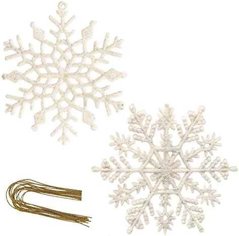 24 PCS božićni ukrasi snježne pahuljice, pjenušav sjajni snježni pahuljica Viseći ukras za božićno drvce/vjenčanje/zabava/dom,