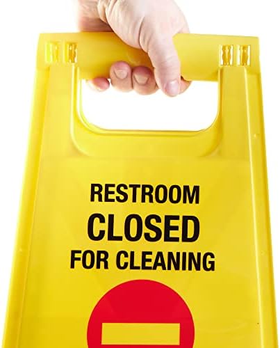 WC zatvoren za čišćenje dvojezičnog tlocrta - dvostrana, prijenosna, preklopna, plastična žuta dvojezična obavijest o kupaonici