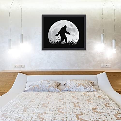 Smiješno Bigfoot Sasquatch Full Moon Wooden Frame Frame Artword FOTOGRAFIJE SLIKA ZIDA ZIDA ZA IZVRŠENJE KUĆE