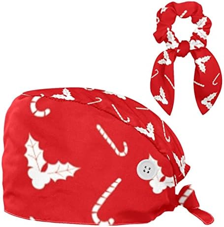Vioqxi radne kape s gumbom i vrpcom za žene podesivi elastični zavoj kravata stražnji šešir božićno drvce crno bijelo