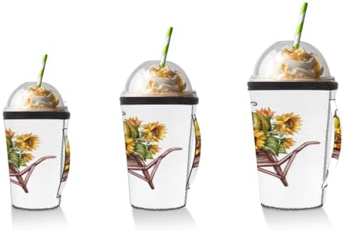 Akvarel bundeve Suncokret Farm žetvu za višekratnu upotrebu ledene kave s ručicom Nepren šalica za čašu za sodu, latte, čaj,