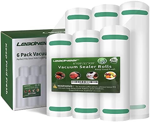 Vreće za vakuum za brtvljenje, 6 pakiranja uštede hrane vakuumska vreća za brtvljenje valjana 8 x20 'i 11 x20 prilagodljiva