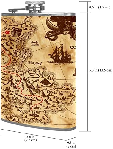 Vintage piratske tikvice s morskom kartom s blagom za muškarce, tikvica od nehrđajućeg čelika s lijevkom, tikvica za viski