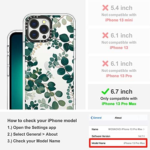 Mostovo kompatibilan s kućištem iPhone 13 Pro Max, eukaliptus ostavlja ispis za djevojčice [BufferTech ™ šok -otporni] prozirni