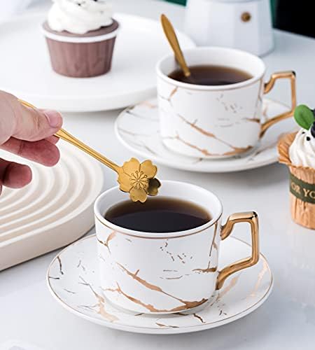 Jusalpha posluživanje 4 -ručno tiskane zlatne mat porculanske čajne čajne čajne šalice s kavama/čajnim čašama s kašikama