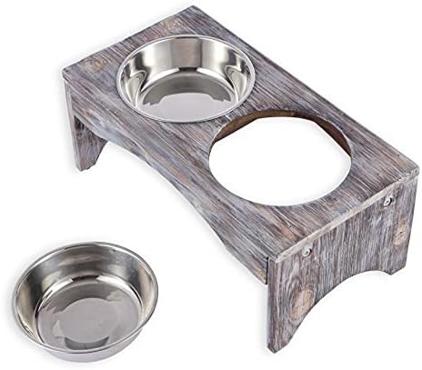 Viseće zdjele za pse za pse s 2 uklonjive zdjele od nehrđajućeg čelika, drvenim stalkom za hranu za pse i zdjelom za vodu