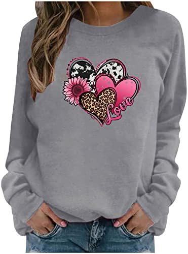 Sunaei Valentinovo trendovske vrhove Žene 2023 modne grafičke dukseve smiješne ljubavno srce za tisak pulover vrhovi