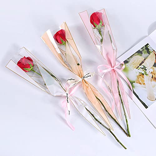 300 komada/6 boja ambalažnog papira za cvijeće Prozirni rukav za cvjetni buket s trakom - jedan rukav za ruže, vodootporna