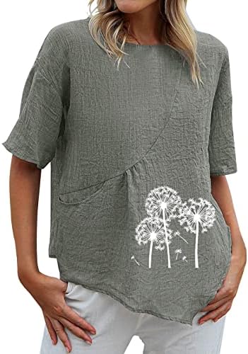 Pamučne platnene majice za žene Ljetna posada vrat kratki rukavi trendov cvjetovi bluza vintage solid labavi tunični vrhovi
