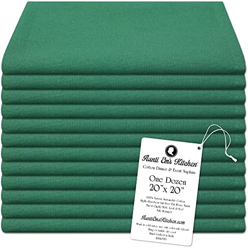 Kuhinjska kadulja tete EM -a, zelena pamučna salveta krpa 20 x 20 Prevelika prirodna posteljina za večeru, događaji,