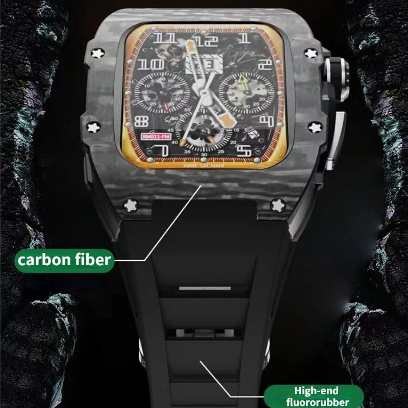 NIBYQ Slučaj za zaštitu od ugljičnih vlakana za Apple Watch 8 7 45 mm Silikonski remen za satove visoke modifikacije Pribor