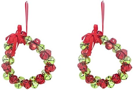 Dva 16 cm crvenog i zelenog zvonastog vijenca s crvenim lukom za objesiti - božićni ukras