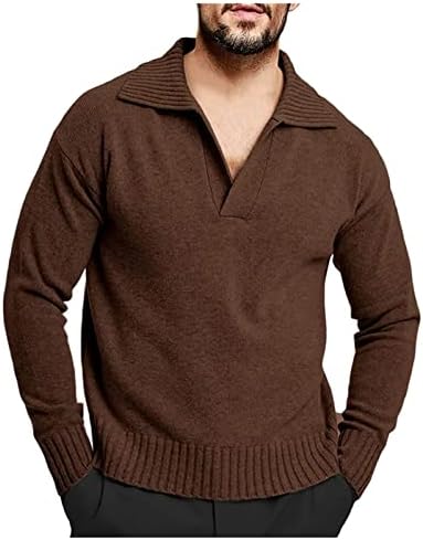 Dudubaby muški ružni džemper gumba za vrat uvijeni ovratnik pleteni pulover modni džemper u boji Čvrsta boja
