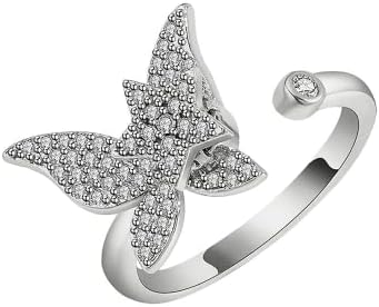 Fidget anksiozni prsten za žene, cirkonski prsten za briga s glatkim predenjem pentagrama na leptiru, gladak i ne ozlijedi