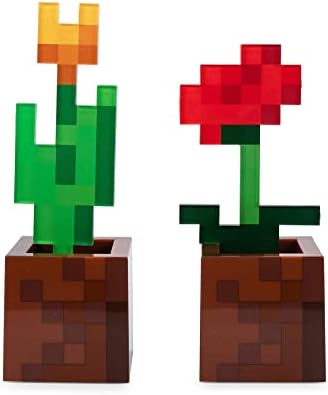 Minecraft narančasti tulipan i mak cvjetni lonac Svjetla za raspoloženje, set od 2 | Noćna stolna svjetiljka s LED svjetlom