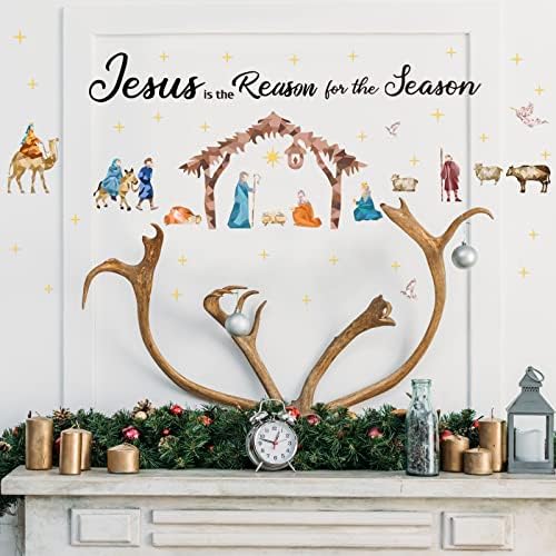 Božićna jaslica zidna naljepnica šarene vjerske božićne Zidne naljepnice kršćanski vinil uklonjivi moderni zidni dekor za