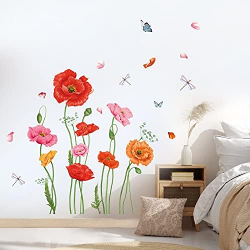 prekrasne zidne naljepnice s cvjetovima crvenog maka proljeće ljeto cvjetne Zidne naljepnice za dječju sobu za djevojčice