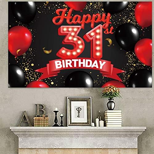 Sretan rođendan, 31. rođendan, crveni i crni transparent, pozadinski ukrasi, baloni, tematski dekor za djevojčice, žene,